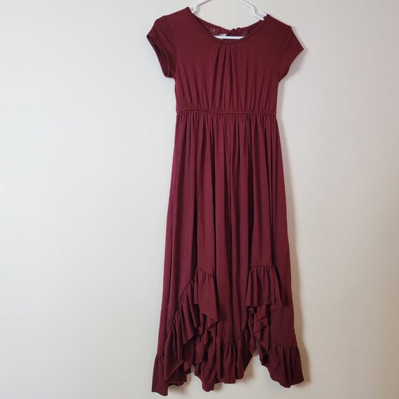 Joyfolie Mia Joy Maxi Dress Girls 8/M Burgundy hi low open back tie crochet boho